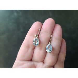 925 Sterling Silver Blue Topaz Oval Shaped Dangling Pierced Earrings Vintage